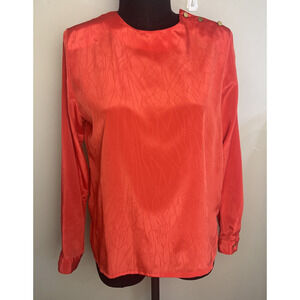 Vintage Impressions Red Silk-like Blouse Career Party Professional Size 12